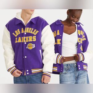 Men's LA Lakers Bomber Jacket Varsity Embroidered Graphic Team Name Logo Medium